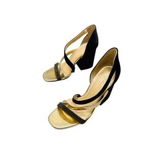 Imagine by Vince Camuto Womens Leather Gold Metallic Strappy Block Heels US 7M